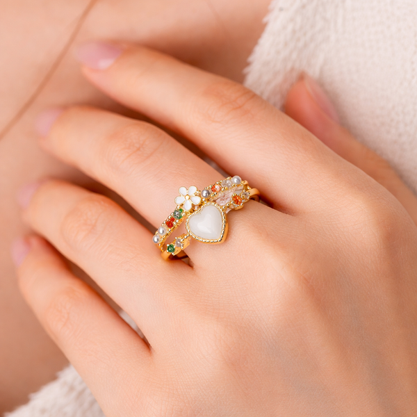 Bulk Green Pink White Heart Flower Gold CZ Adjustable Fancy Ring Secondary image