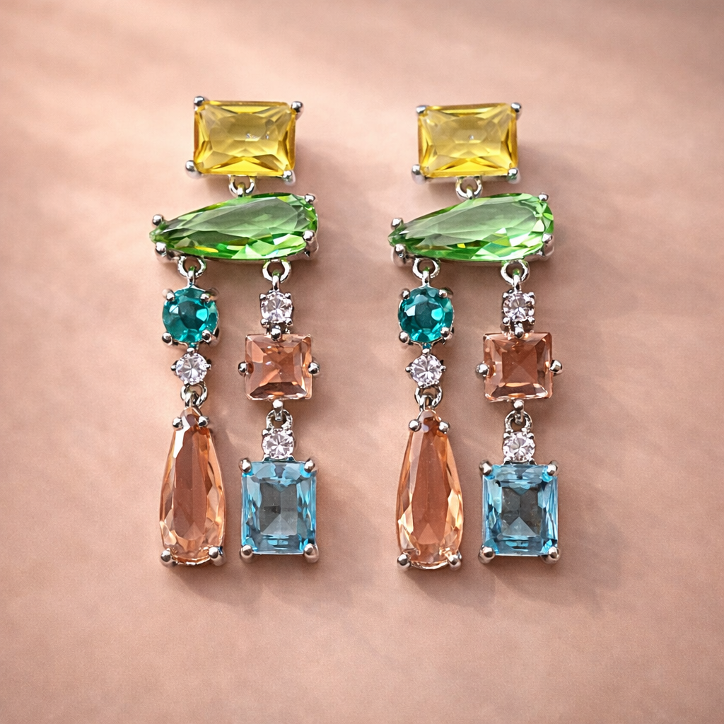 Bulk Multi Color Various Shapes Stylish Silver CZ Copper Dangler Earrings