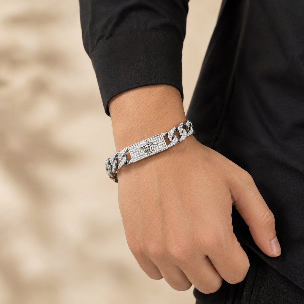 Hip Hop Iced Out Alloy Cuban Curb Gold Rhinestone Studded Chunky ID Bracelet For Men