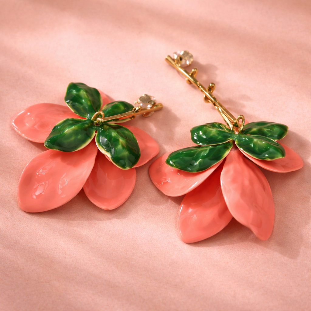 Bulk Pink Green Flower Gold Plated Plain Dangler Earrings For Women
