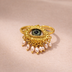 Wholesale Green Evil Eye Gold Silver Pearl Beads Adjustable Fancy Ring