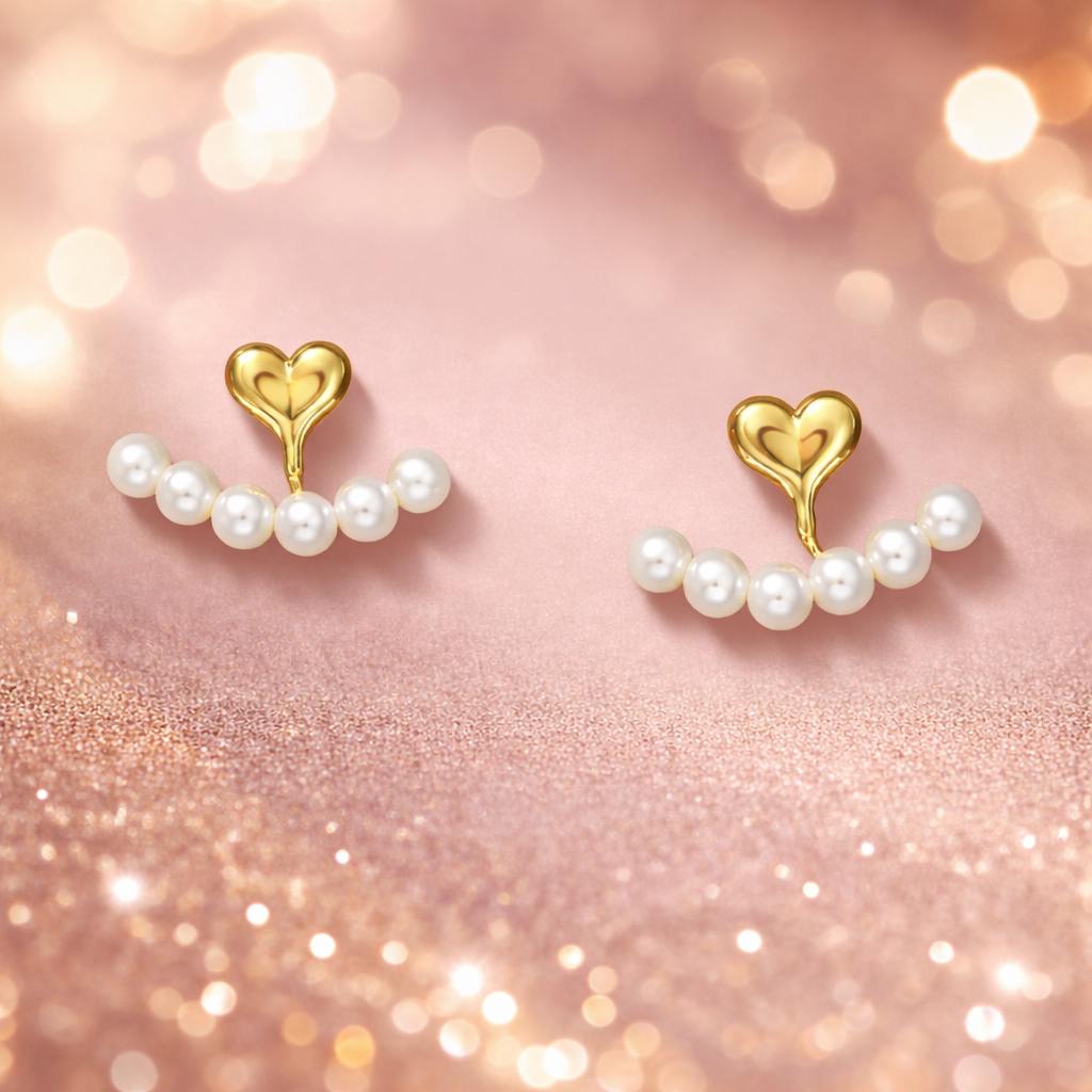 White Heart Gold Plated Pearl Alloy Stud Earrings For Women Wholesale