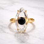White Marquise Evil Eye Gold Crystal Copper Adjustable Fancy Ring Bulk
