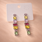 Bulk Multi Color Stone Vertical Bar Gold CZ Copper Dangler Earrings