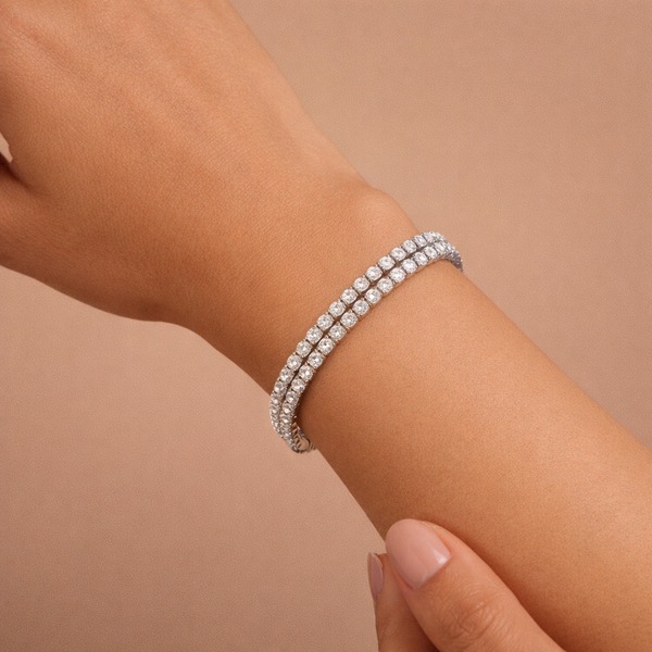 Bulk Luxury Double Line Round Gold Silver Plated CZ Copper Bracelet Main image
