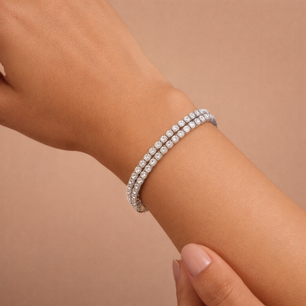 Bulk Luxury Double Line Round Gold Silver Plated CZ Copper Bracelet