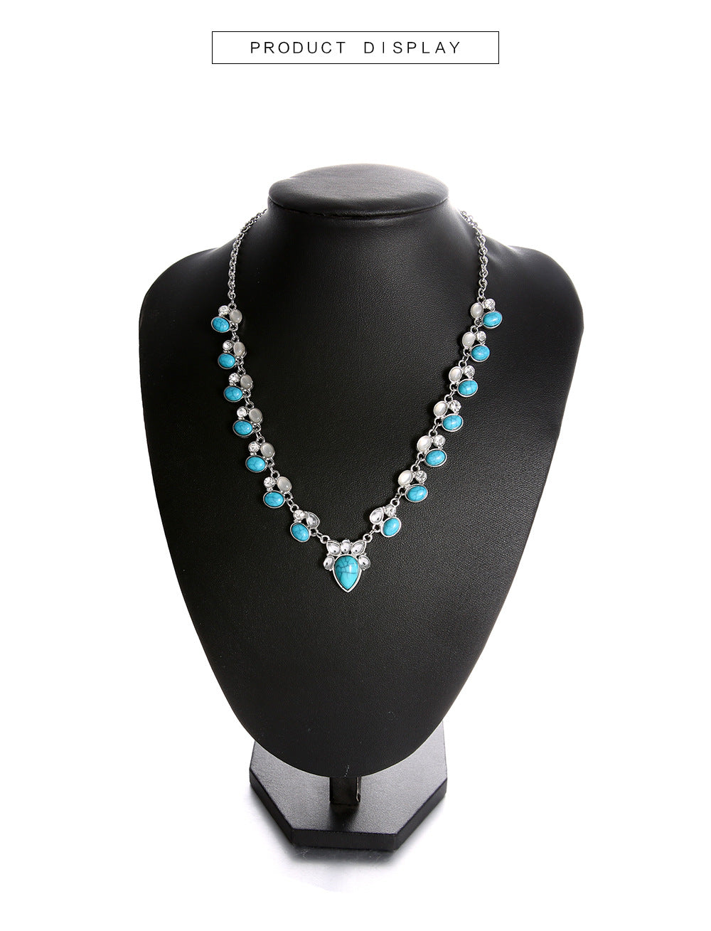 Pear Drop Turquoise Green Silver Crystal Necklace For Women Bulk