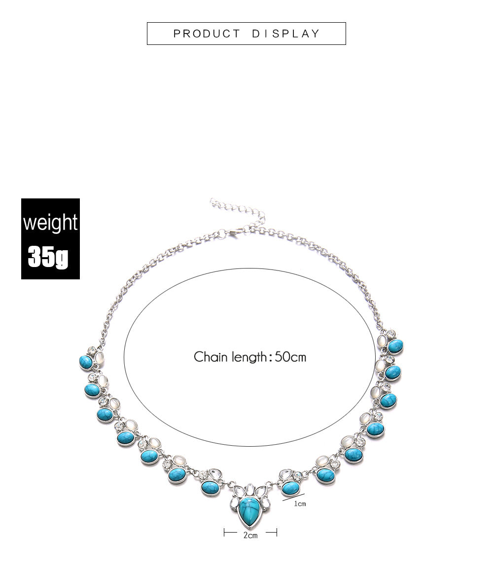 Pear Drop Turquoise Green Silver Crystal Necklace For Women Bulk