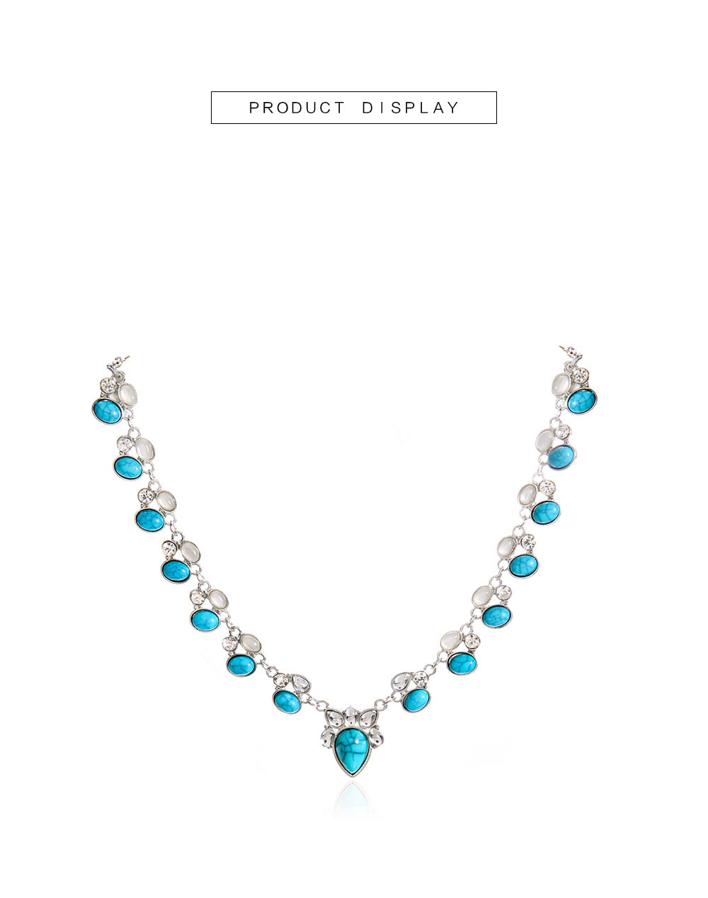 Pear Drop Turquoise Green Silver Crystal Necklace For Women Bulk