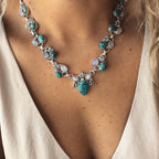 Pear Drop Turquoise Green Silver Crystal Necklace For Women Bulk