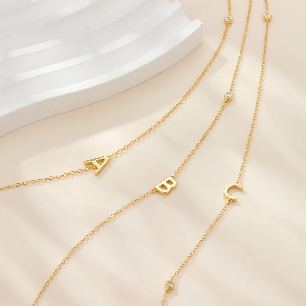 Initial Alphabets Letters 18K Gold Cubic Zirconia Stainless Steel Anti Tarnish Necklace For Women
