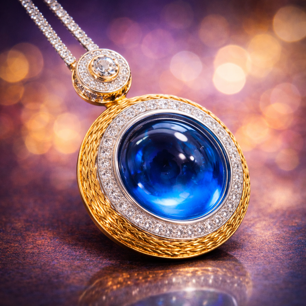 Red Blue Luxury Oval Glass Stone Gold Silver CZ Copper Pendant Bulk