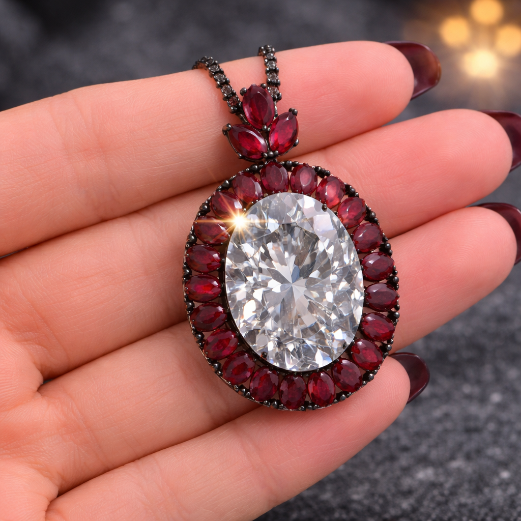 Antique Style Oval Black CZ Anti Tarnish Copper Pendant Chain Wholesale