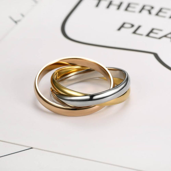 Joint Triple Layer 18K Gold Silver Rose Gold Stainless Steel Band Ring For Women Secondary image