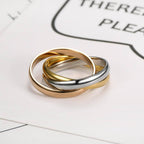 Joint Triple Layer 18K Gold Silver Rose Gold Stainless Steel Band Ring For Women