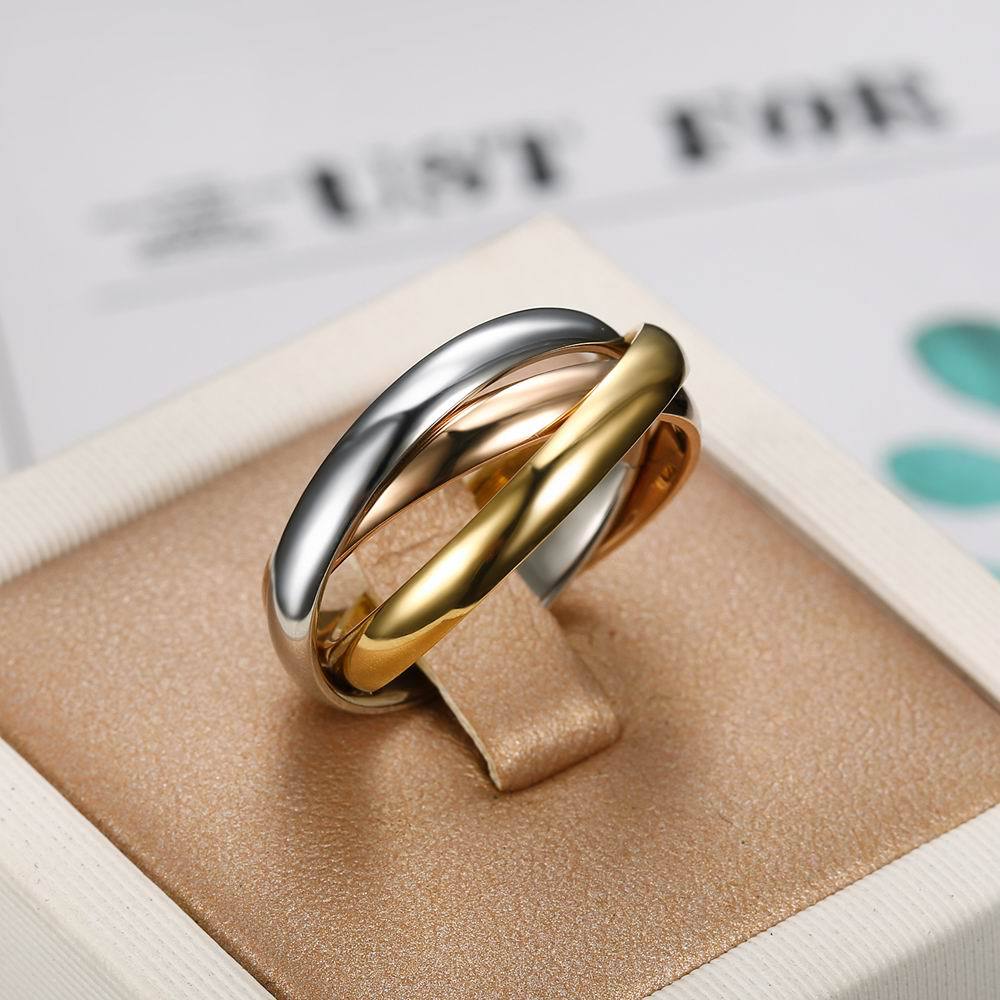 Joint Triple Layer 18K Gold Silver Rose Gold Stainless Steel Band Ring For Women Main image