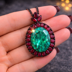 Antique Style Oval Black CZ Anti Tarnish Copper Pendant Chain Wholesale