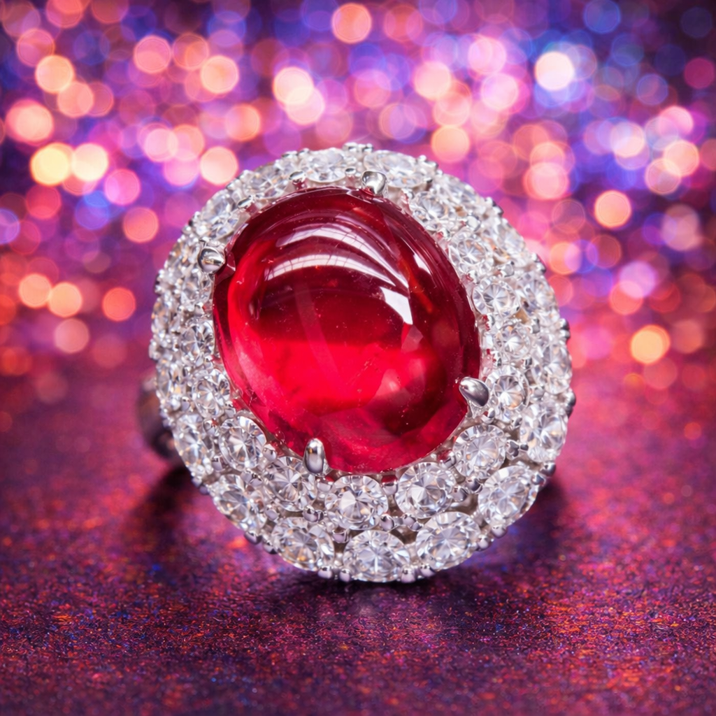 Red Blue Party Wear Oval Silver Plated CZ Copper Cocktail Ring Bulk