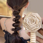 Brown White Rose Flower Spiral Hair Tie Fabric Hair Accessories Bulk