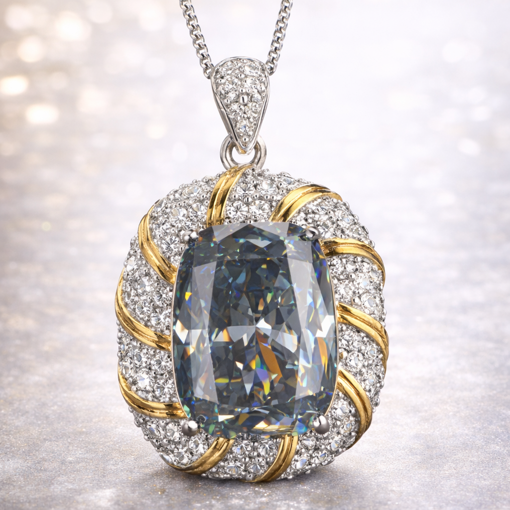 Luxury Cushion Cut Diamond Gold Silver Plated CZ Copper Pendant Bulk