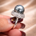 Elegant Dome Silver CZ Pearl Copper Anti Tarnish Cocktail Ring Bulk