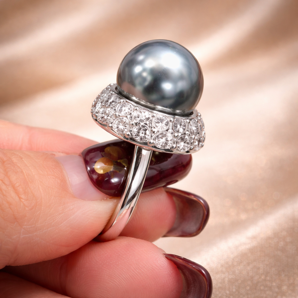Elegant Dome Silver CZ Pearl Copper Anti Tarnish Cocktail Ring Bulk