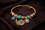 Bulk Blue Flower Evil Eye Gold CZ Pearl Stainless Steel Cuff & Kada