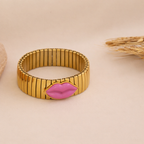 Bulk Red Pink Stretchable Lip Style Gold Stainless Steel Bracelet