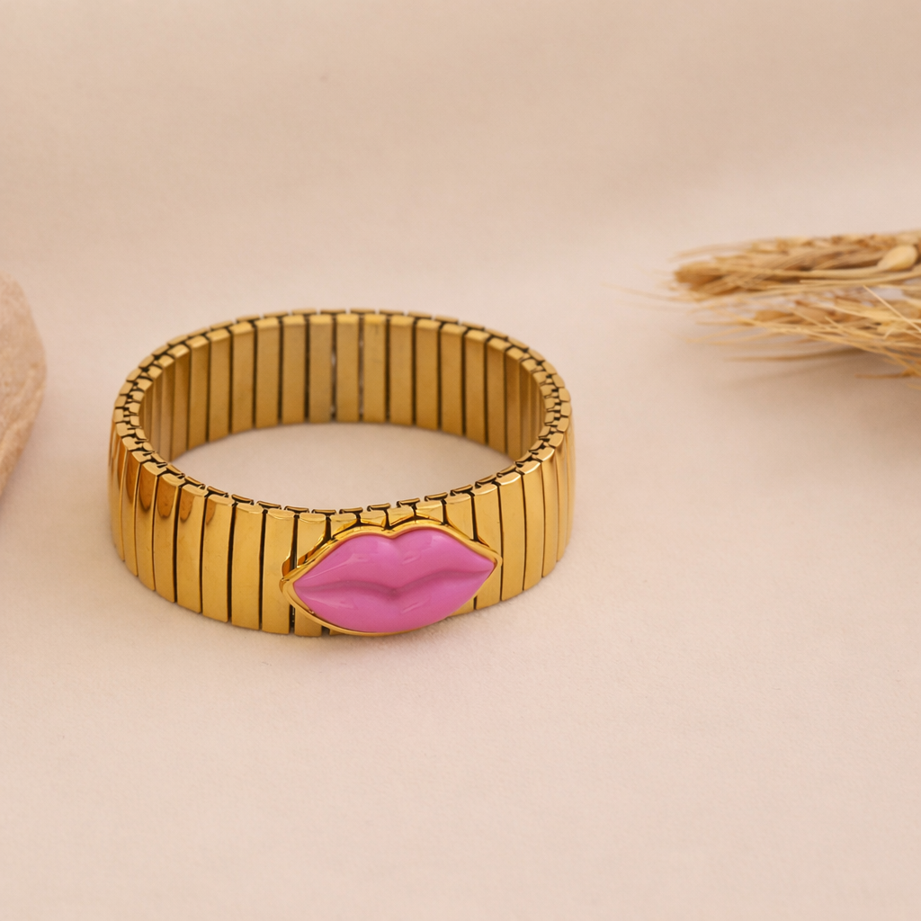 Bulk Red Pink Stretchable Lip Style Gold Stainless Steel Bracelet