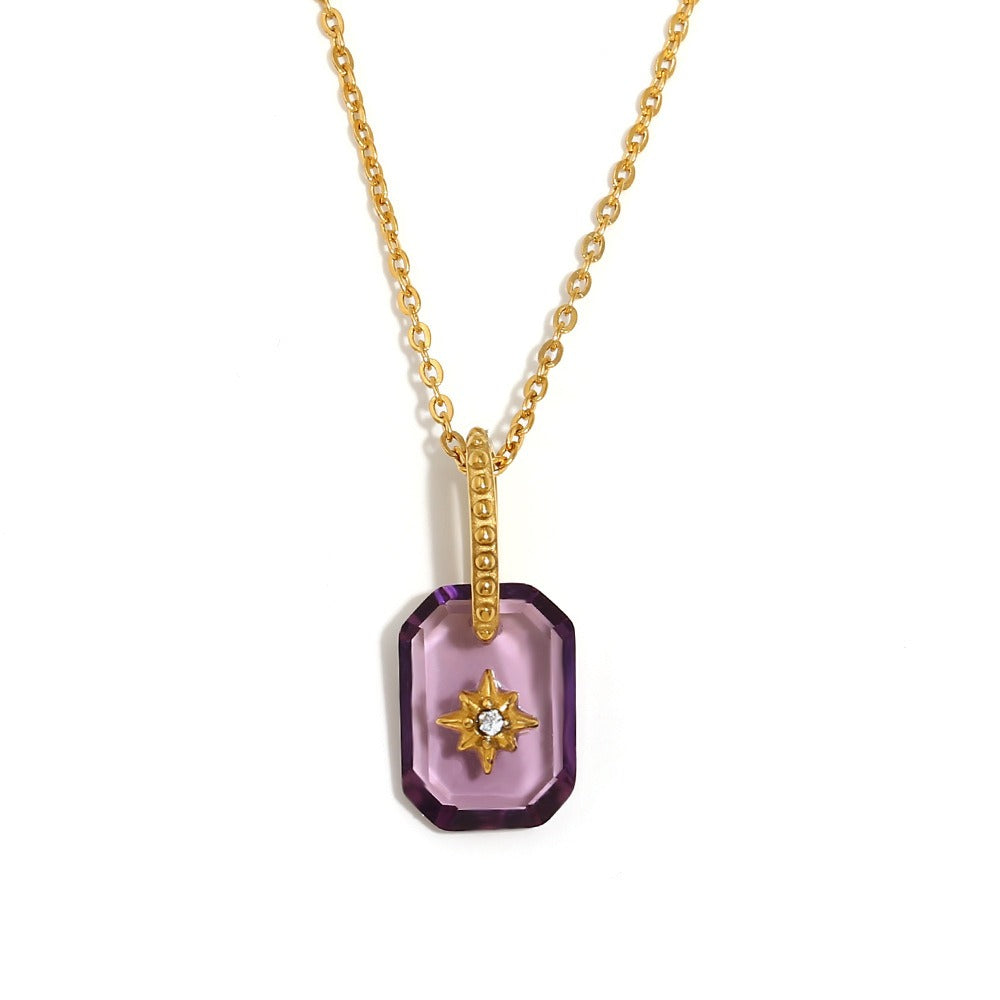 Rectangle Star Transparent 18K Gold Stainless Steel Anti Tarnish Pendant Chain Necklace For Women