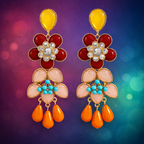 Multi Color Flower Teardrop Stones Gold Enamel Dangler Earrings Bulk