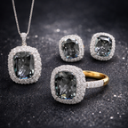 Black Classic Cushion Shape Silver CZ Copper Necklace Combo Set Bulk