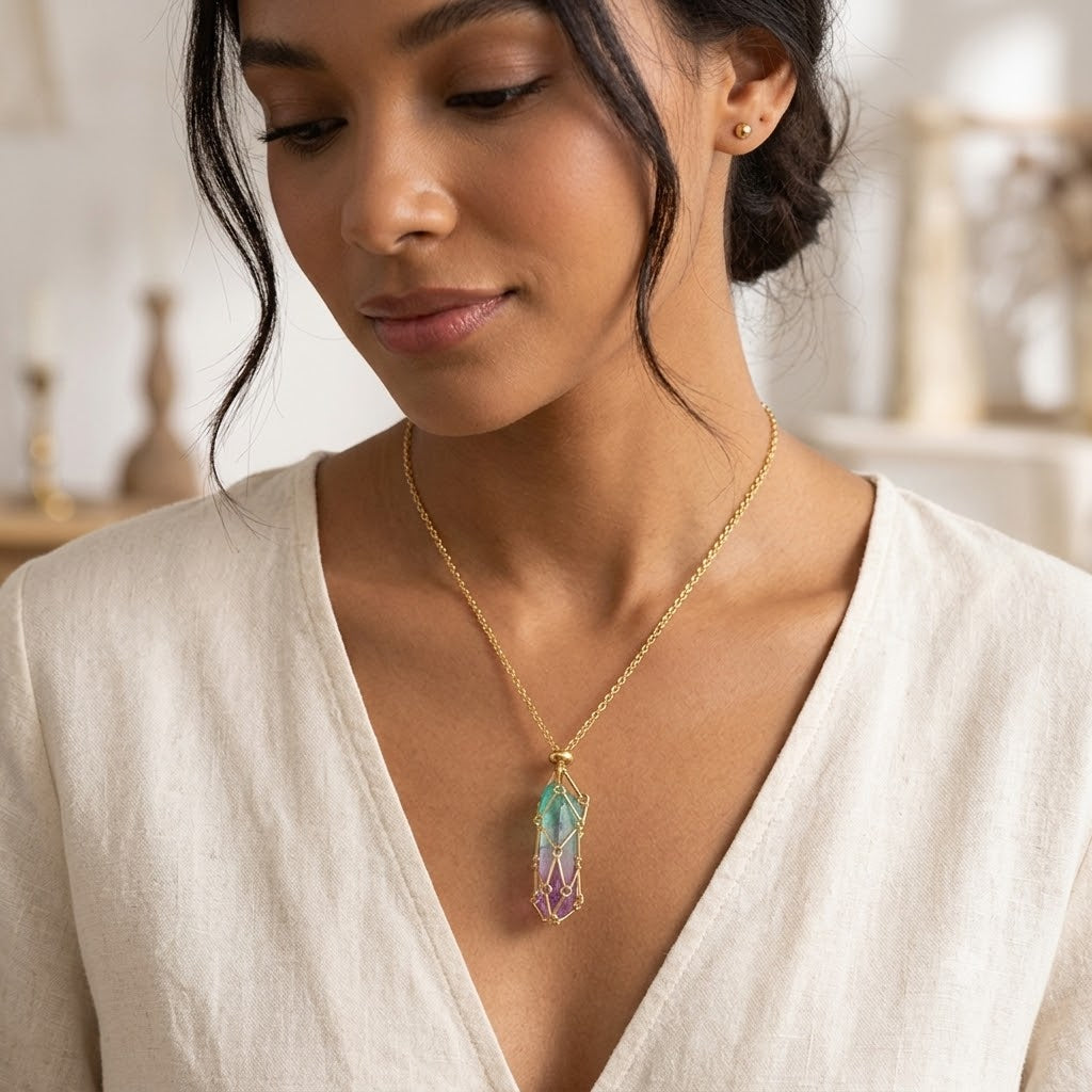 Geometric Crystal Cage Gold Turquoise & Multi Color Crystal Necklace Bulk