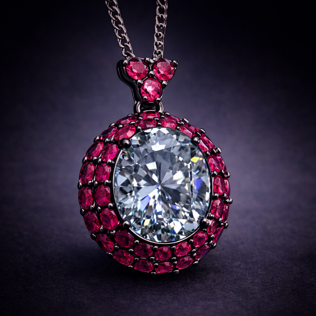 Classic Royal Halo Round Cut Black CZ Copper Pendant For Women Bulk
