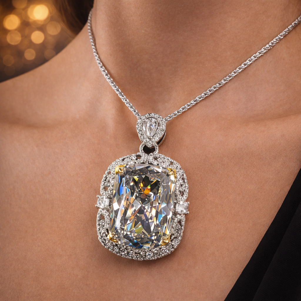 Designer Cushion Cut Gold Silver CZ Anti Tarnish Copper Pendant Bulk Main image