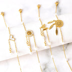 Flower Leaf Pearl White 18K Gold Stainless Steel Anti Tarnish Single Anklet For Women