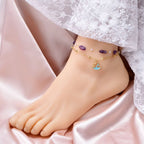 Fish Star Dual Layer Chain Beads Pearl Purple 18K Gold Stainless Steel Anti Tarnish Single Anklet For Women