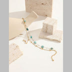 Dual Link Chain Mother Of Pearl Turquish Green Beads 18K Gold Stainless Steel Anti Tarnish Single Anklet For Women