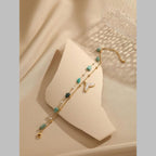 Dual Link Chain Mother Of Pearl Turquish Green Beads 18K Gold Stainless Steel Anti Tarnish Single Anklet For Women
