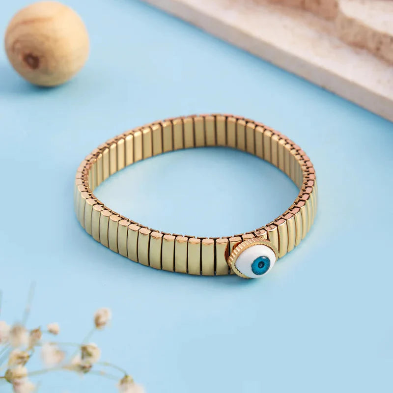 Bulk Stretchable Evil Eye Gold Plated Plain Stainless Steel Bracelet