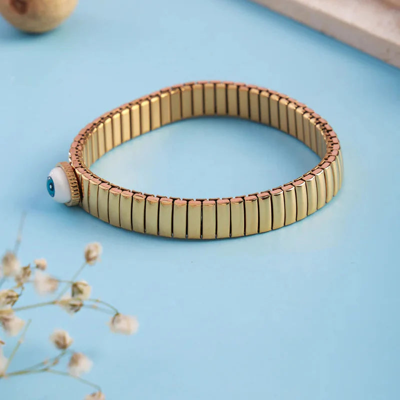 Bulk Stretchable Evil Eye Gold Plated Plain Stainless Steel Bracelet