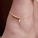 Minimal Leaf Charm Rose Silver Gold CZ Anti Tarnish Brass Anklets Bulk