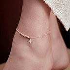Minimal Leaf Charm Rose Silver Gold CZ Anti Tarnish Brass Anklets Bulk