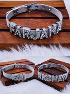Personalised Name Alphabet Initial Letter Stainless Steel Rhinestone Bracelet