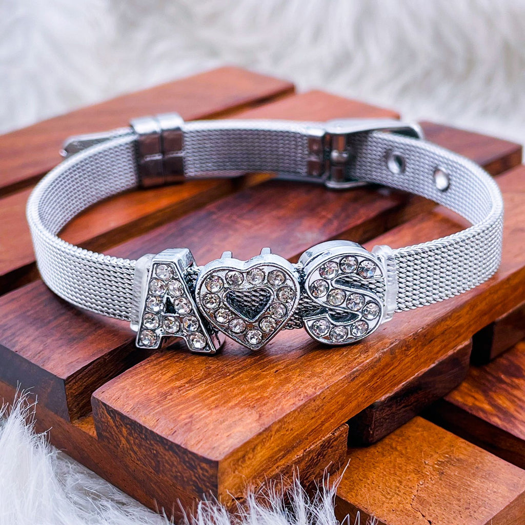 Personalised Name Alphabet Initial Letter Stainless Steel Rhinestone Bracelet