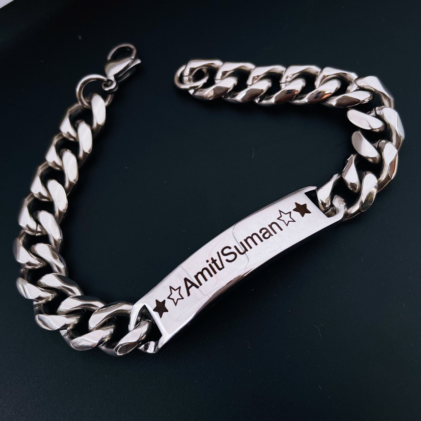Engrave Letter Name Stainless Steel Chain Id Bracelet For Men Bulk