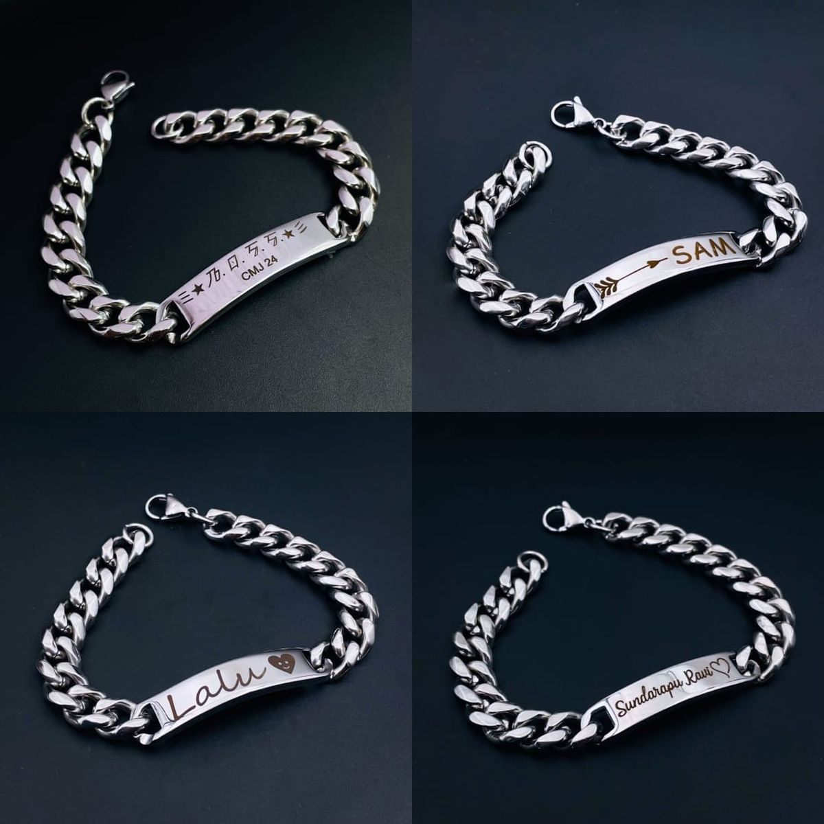 Engrave Letter Name Stainless Steel Chain Id Bracelet For Men Bulk