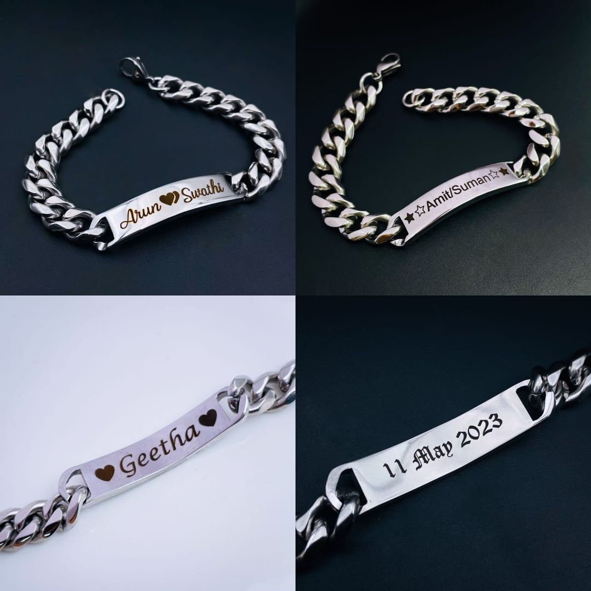 Engrave Letter Name Stainless Steel Chain Id Bracelet For Men Bulk