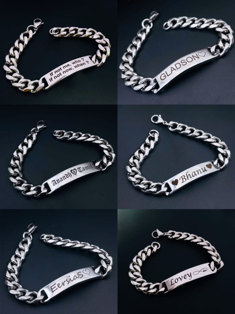 Engrave Letter Name Stainless Steel Chain Id Bracelet For Men Bulk