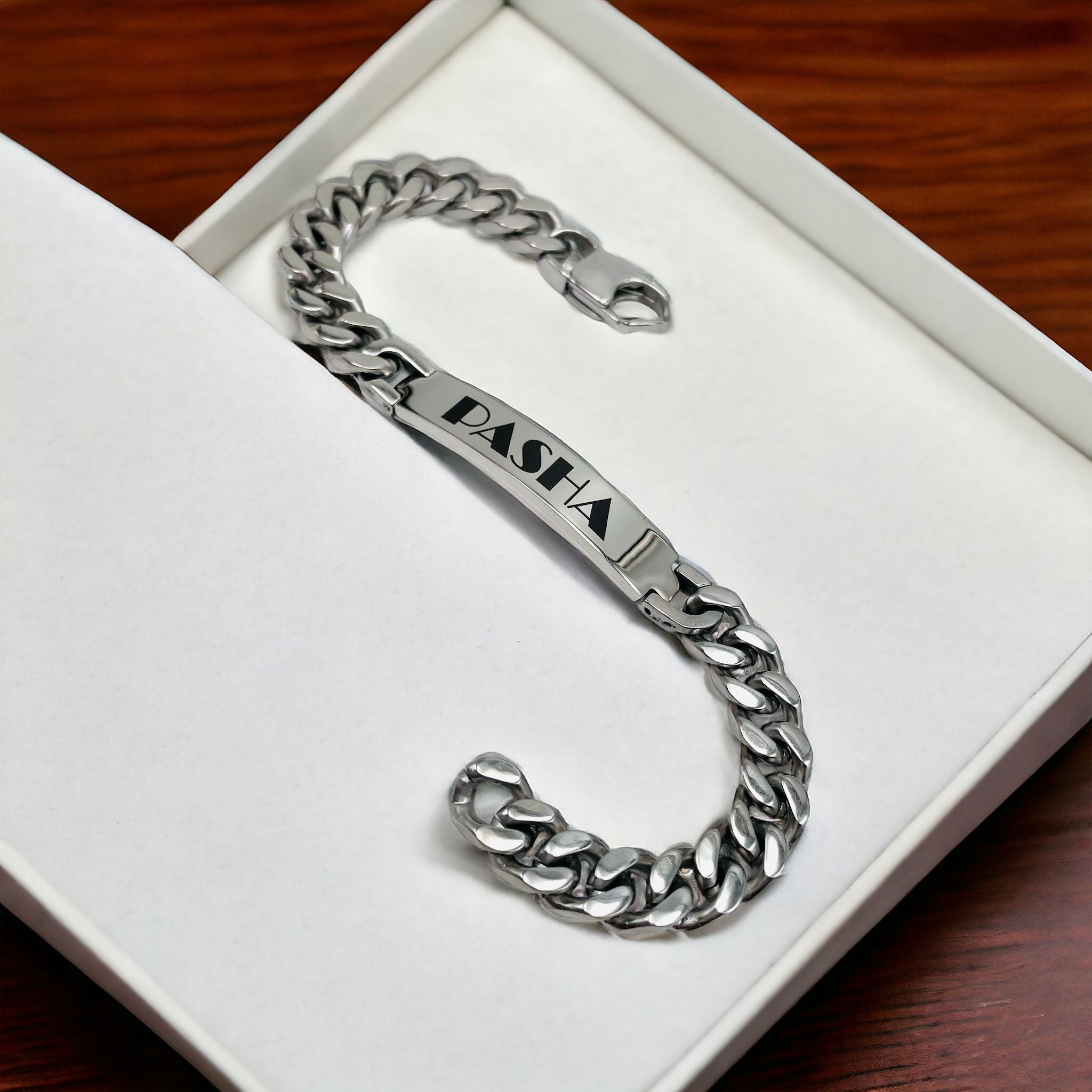 Engrave Letter Name Stainless Steel Chain Id Bracelet For Men Bulk